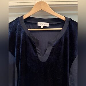 Navy Blue Velvet and Chiffon Midi Dress | Piper & Scoot Exclusive